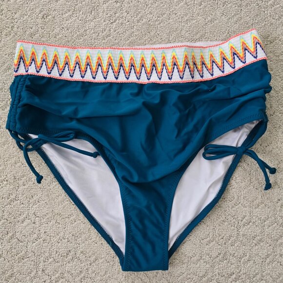 NWT Blue-Green/Teal 2-piece High Waisted Swimsuit with Embroidery - Picture 5 of 7